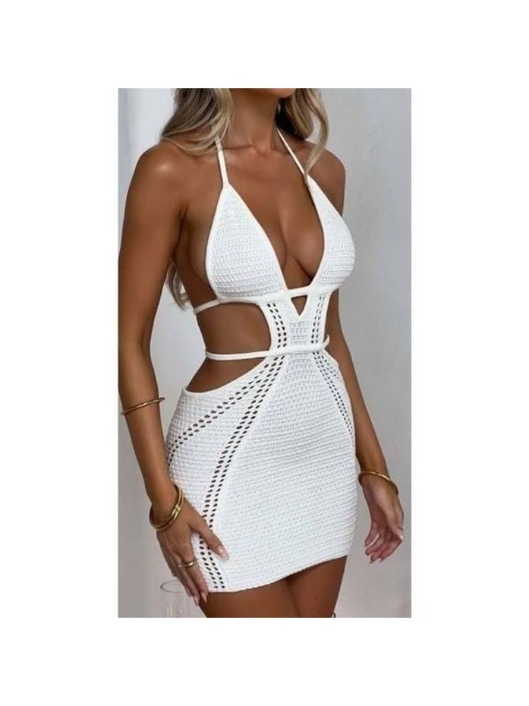 Lulu & Sky Women Self Design Halter Neck Sheath Mini Dress :)